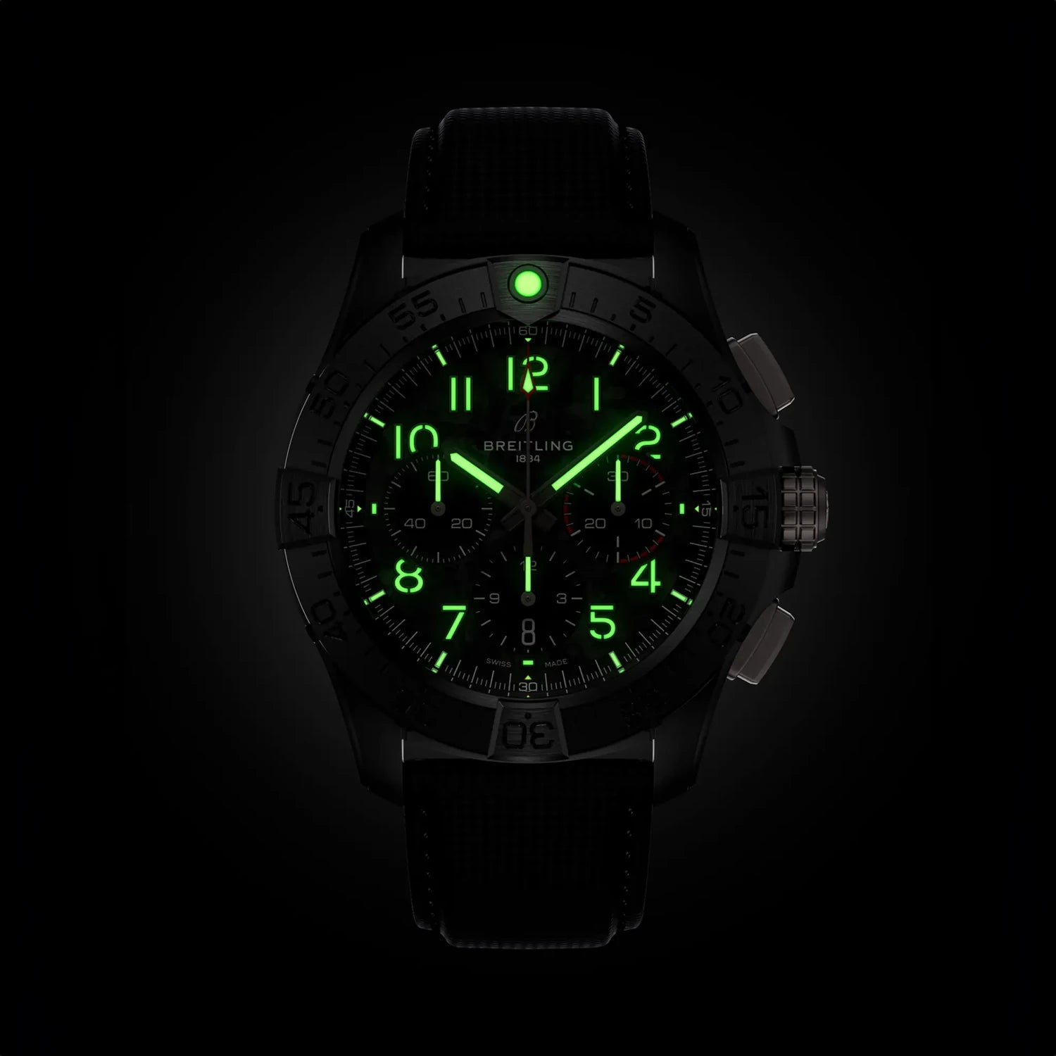 Breitling Avenger B01 Chronograph 44 Night Mission SB0147101B1X1 — lume shot