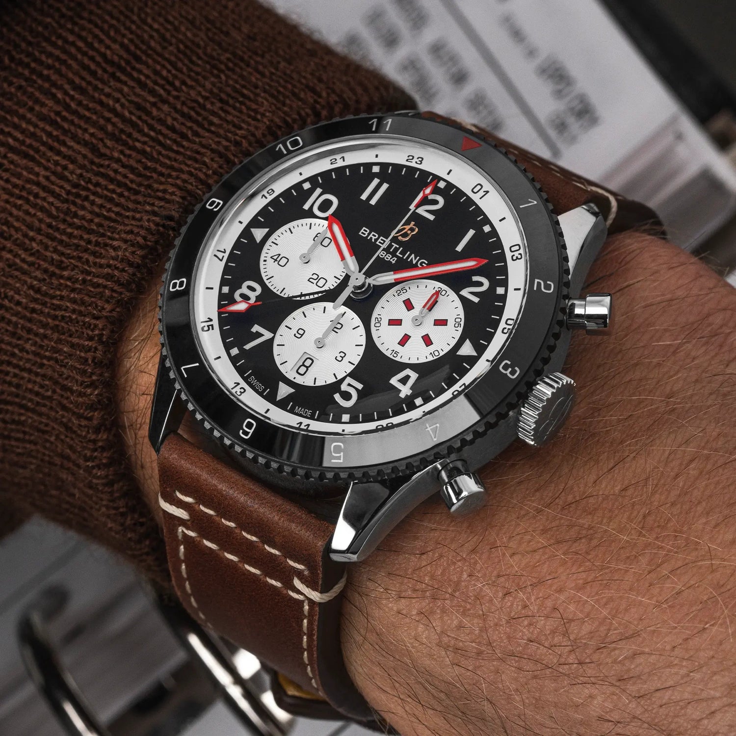 Breitling Super Avi B04 Chronograph GMT 46 Mosquito YB04451A1B1X1 — lifestyle on-wrist
