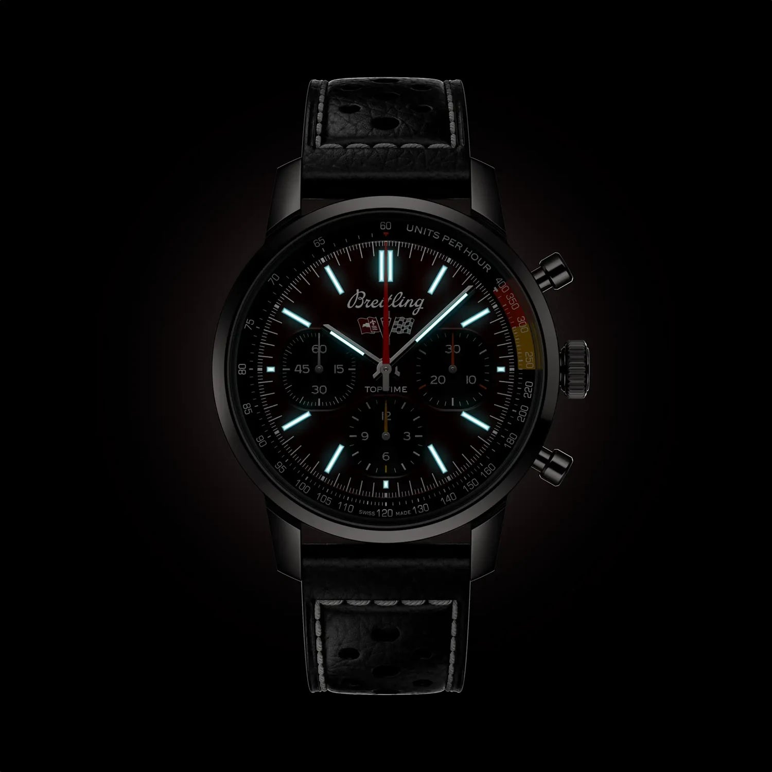 Breitling Top Time B01 Chevrolet Corvette AB01761A1K1X1 — lume shot